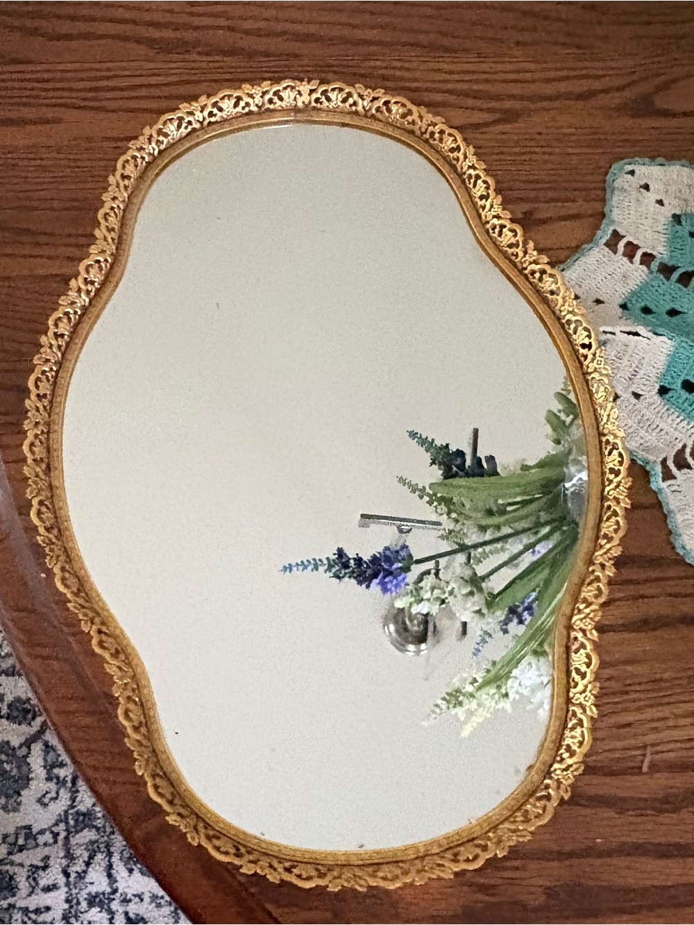 Vintage Coquette Gold Ornate Filigree Mirror Vanity Tray Princess Core